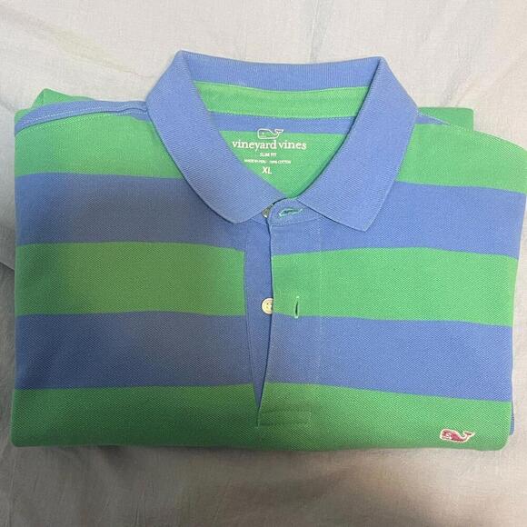 Vineyard Vines Men’s XL Slim Fit Polo Blue And Green Stripe - Picture 1 of 9